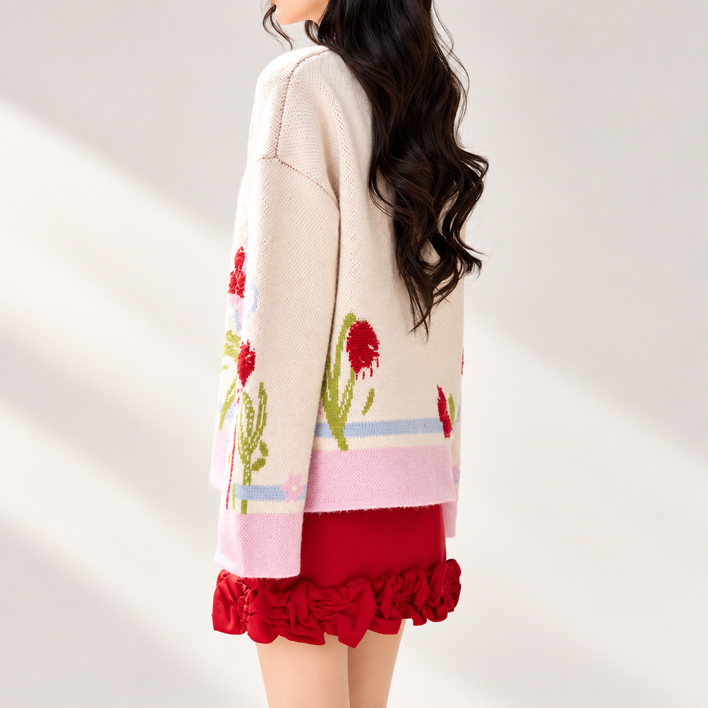 Elodie Women’s Floral Knit Crewneck Sweater