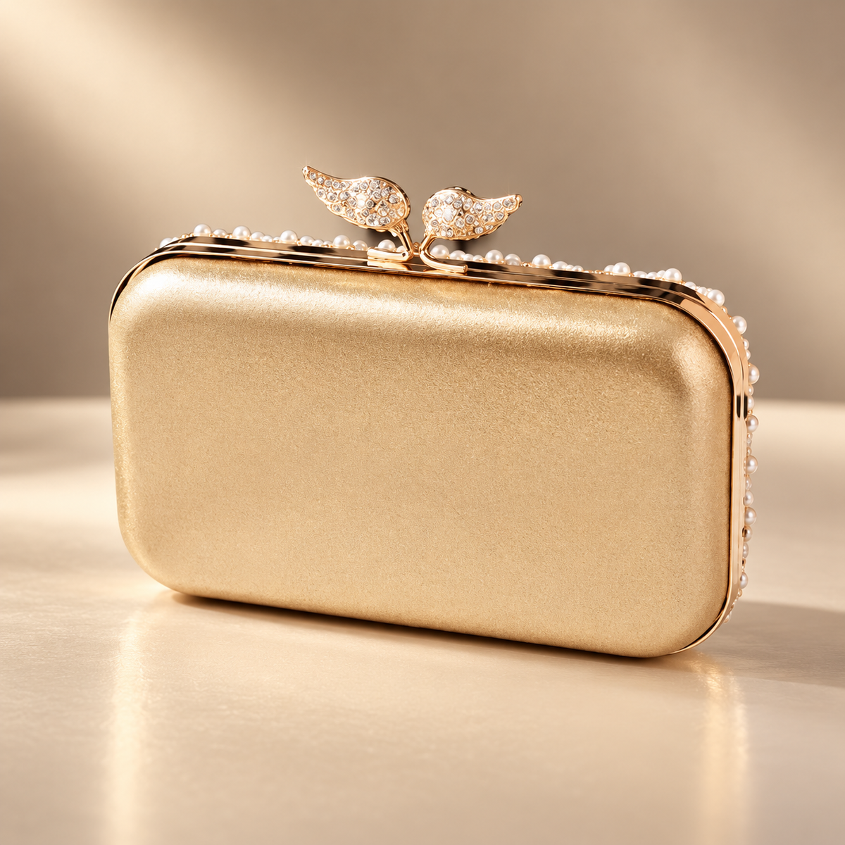 Rosalie Pearl Beaded Evening Clutch with Leaf Top Clasp
