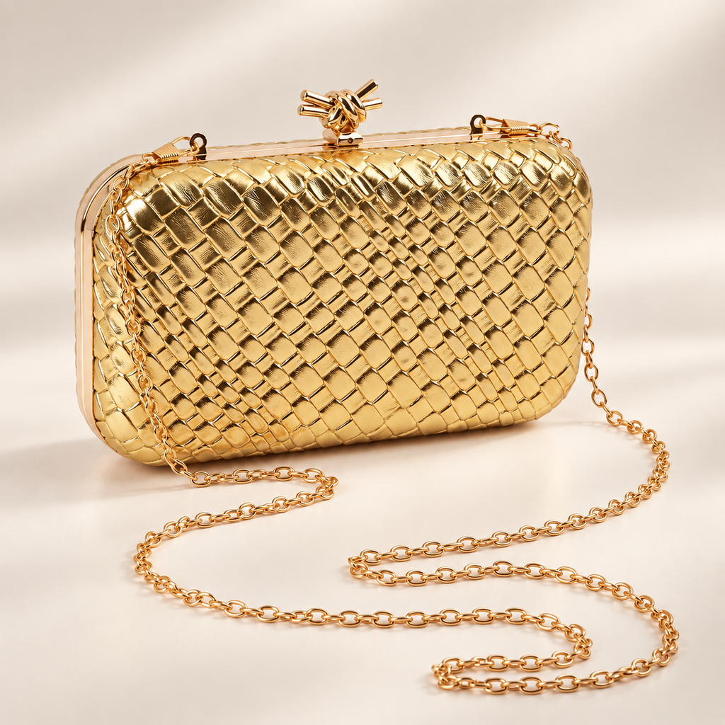 Lucia Woven Evening Clutch with Knot Clasp