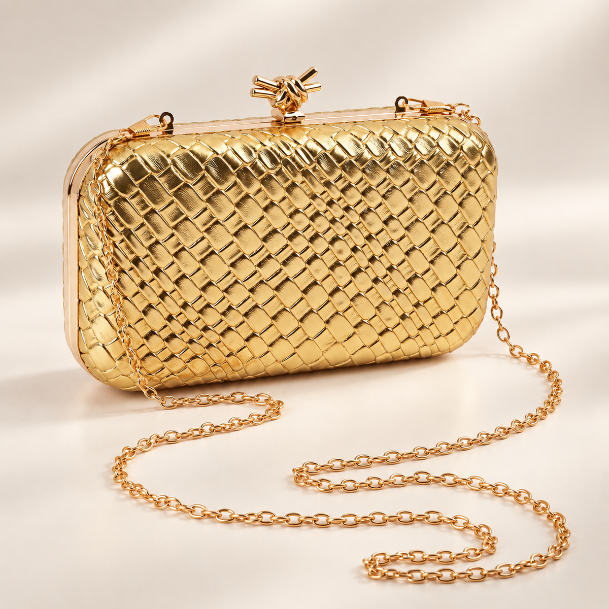 Lucia Woven Evening Clutch with Knot Clasp