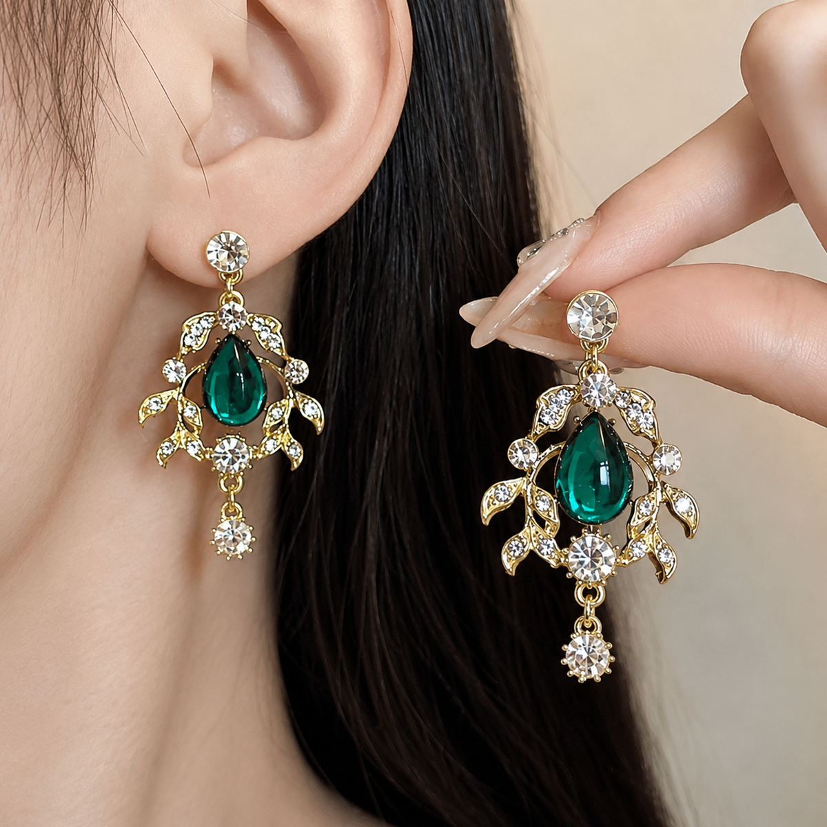 Camille Emerald Green Teardrop Crystal Jewelry