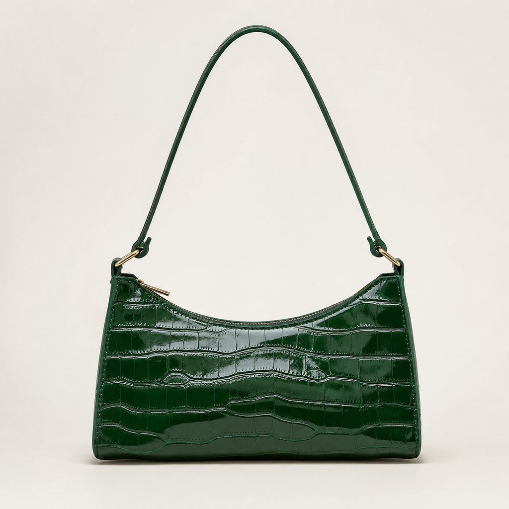 Juliette Croc-Embossed Shoulder Bag – Zip Top Baguette Purse