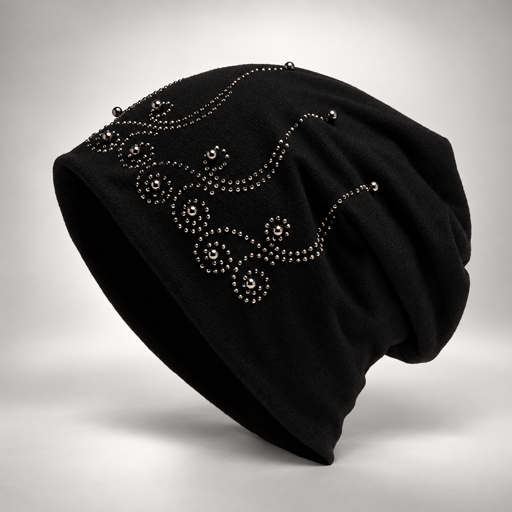 Vivienne Women’s Embellished Slouch Beanie – Studded Floral Winter Hat
