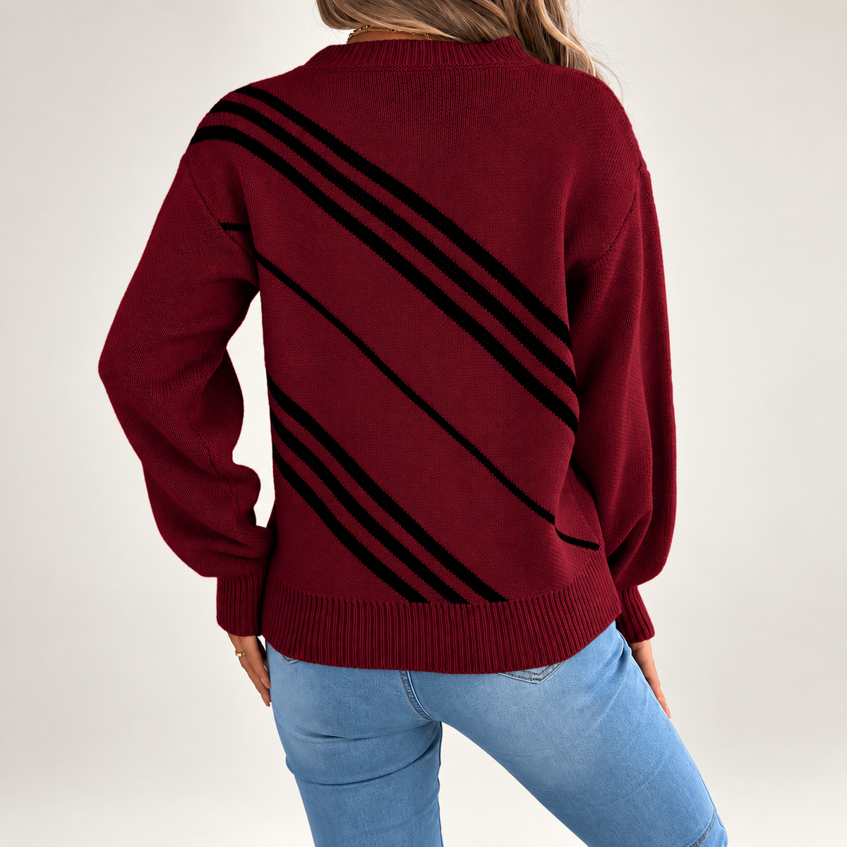 Sienna Women’s Diagonal Stripe Crewneck Knit Sweater