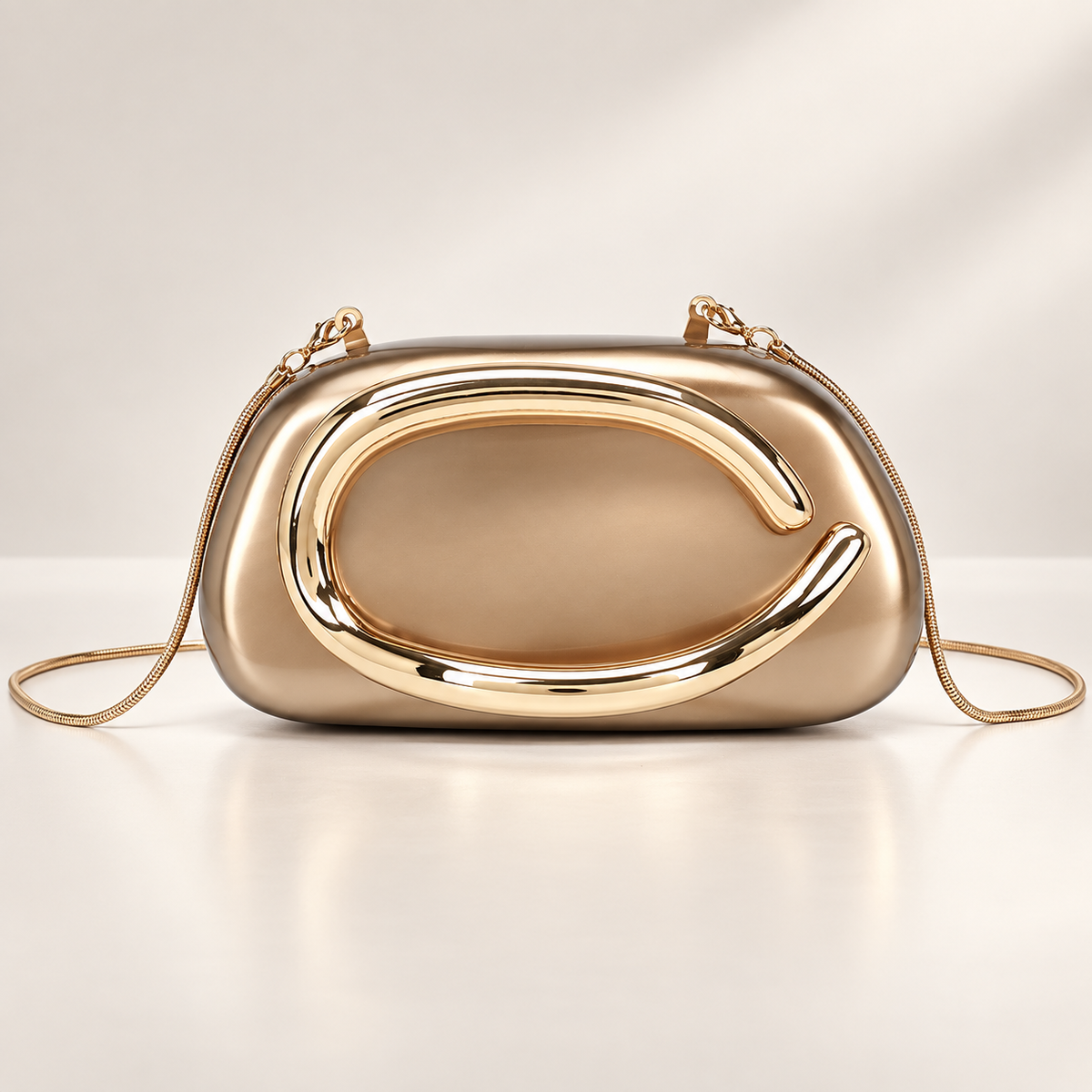Genevieve Sculptural Metallic Evening Clutch with Chain Strap