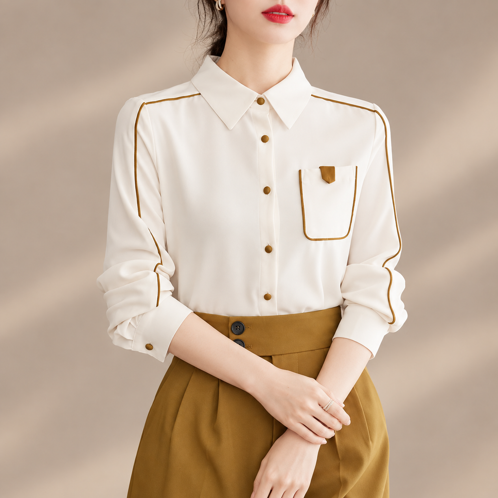 Isabella Women’s Contrast Piping Button-Down Blouse
