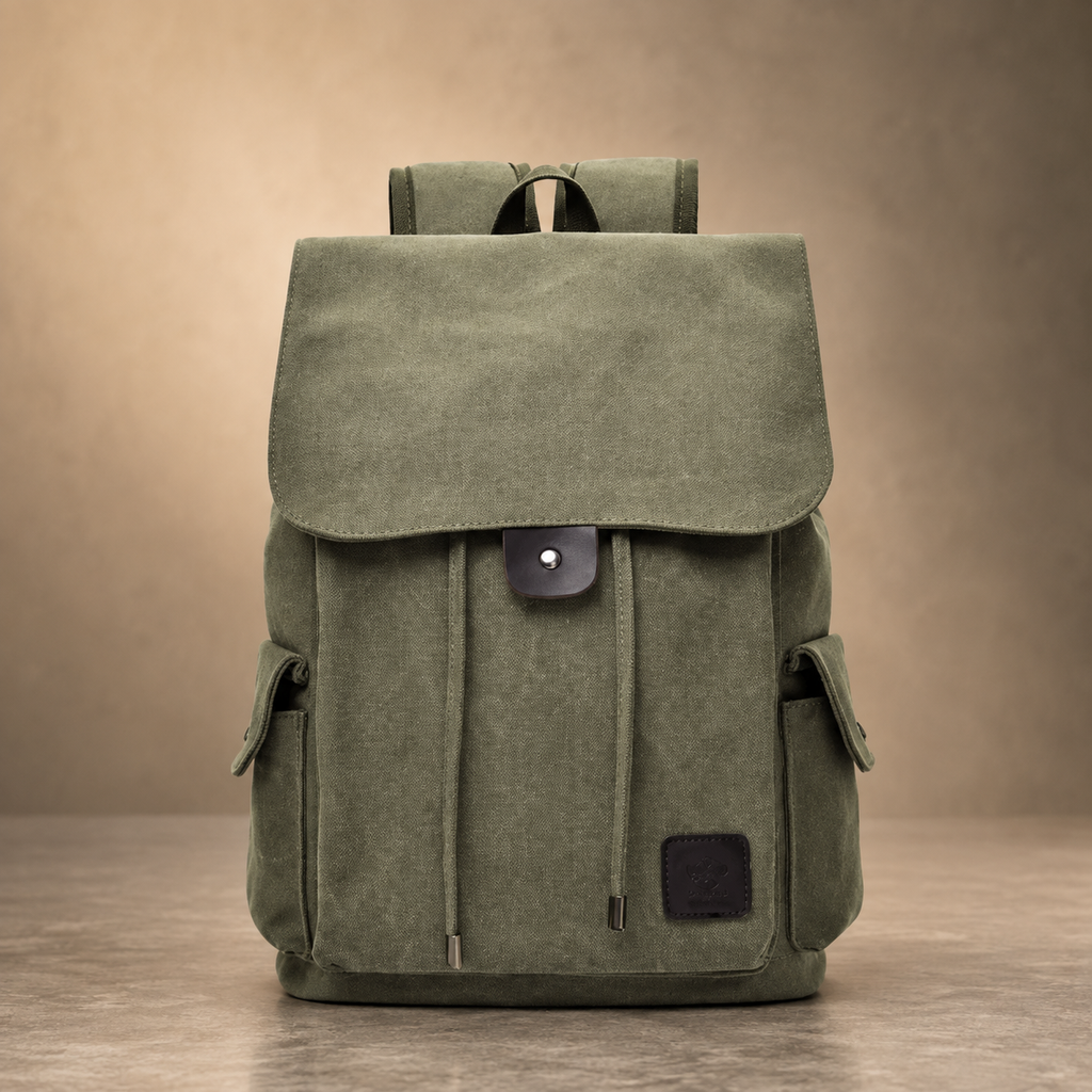 Callum Canvas Drawstring Backpack – Flap Top Rucksack with Side Pockets