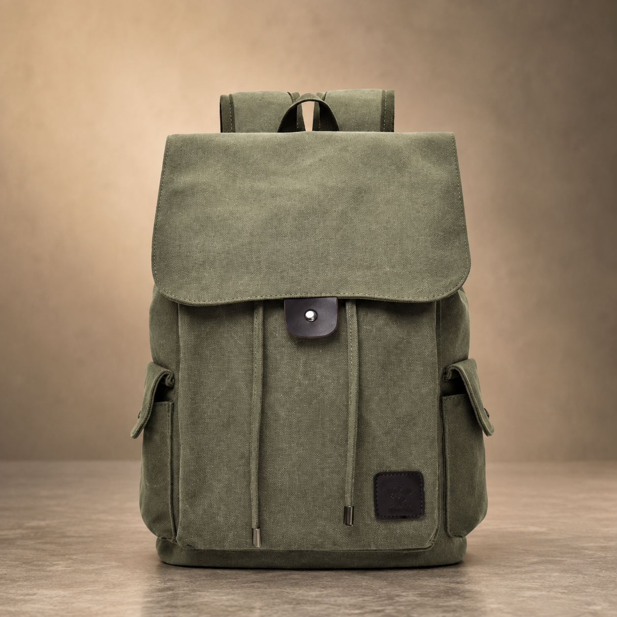 Callum Canvas Drawstring Backpack – Flap Top Rucksack with Side Pockets