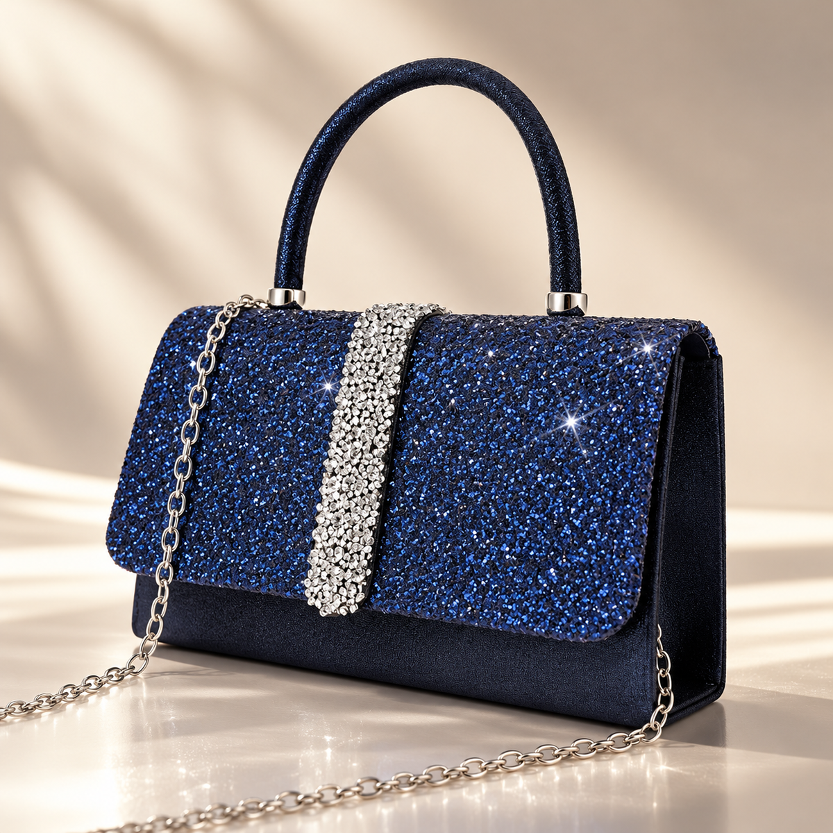 Adeline Navy Blue Glitter Evening Handbag