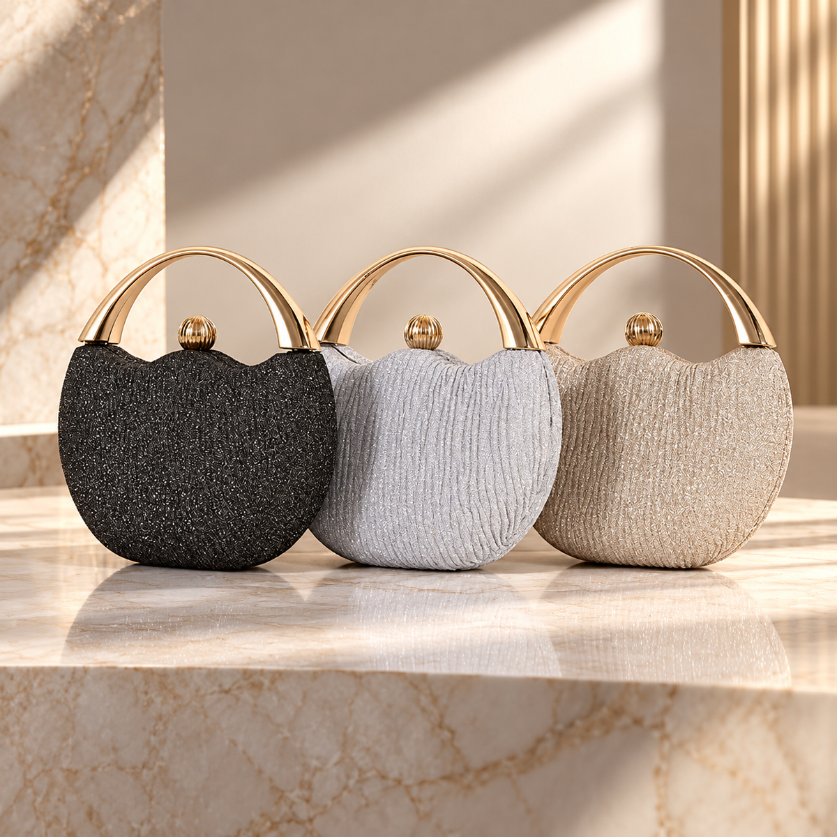 Camille Glitter Evening Handbag with Gold Handle