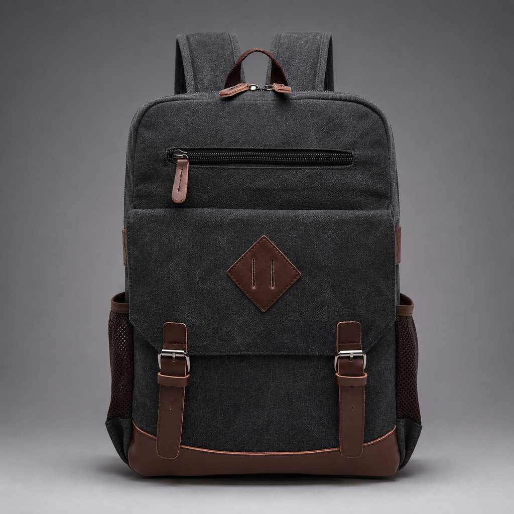 Bennett Canvas Backpack – Flap Front Travel Rucksack with Zip Pocket