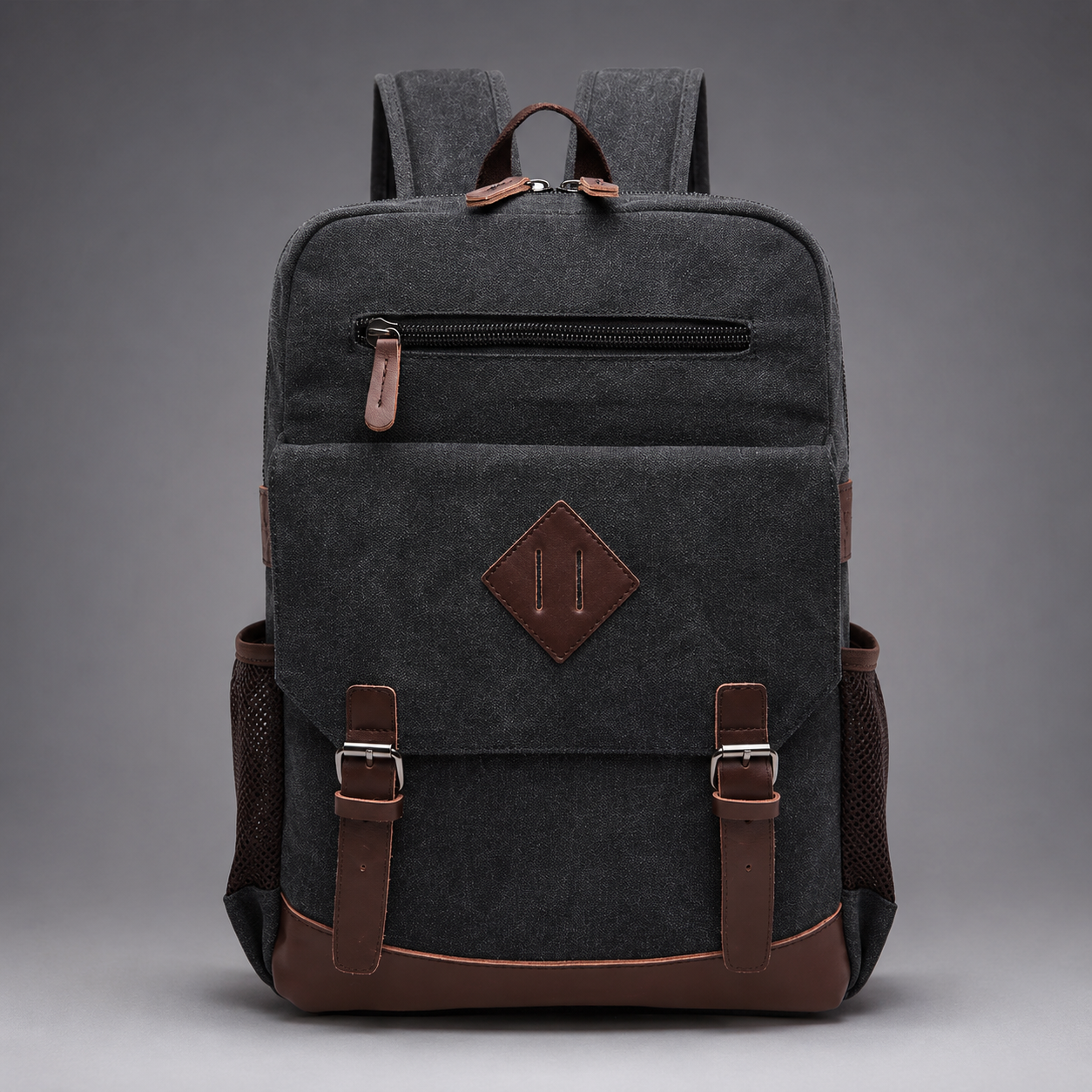 Bennett Canvas Backpack – Flap Front Travel Rucksack with Zip Pocket