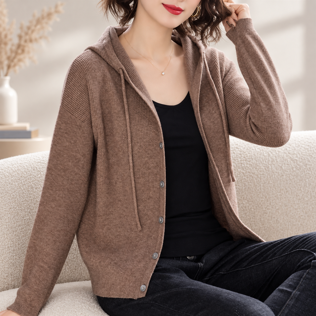 Clara Hooded Knit Cardigan – Women’s Button Front Long Sleeve Sweater
