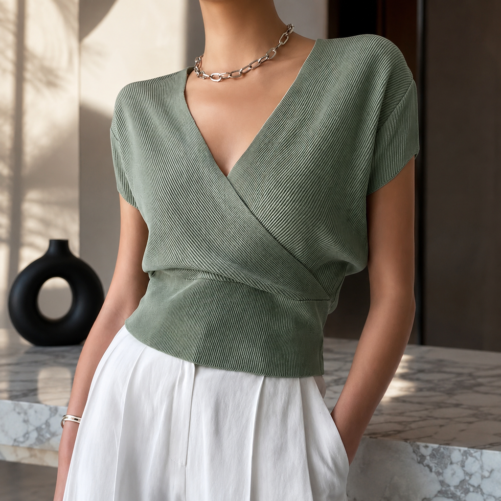 Serafina Women's Ribbed Wrap Top