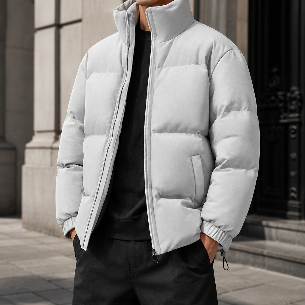 Nicolas Men's Lightweight Cotton Puffer Jacket – Stand Collar Zip-Up Coat