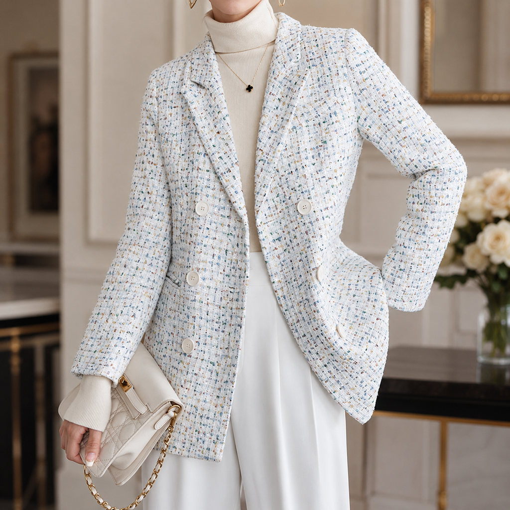 Genevieve Textured Tweed Double-Breasted Blazer for Women