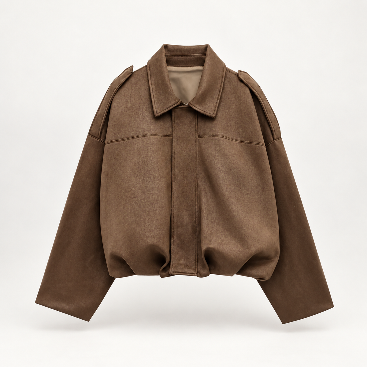 Alessia Women’s Oversized Cropped Suede-Look Jacket with Shoulder Tabs