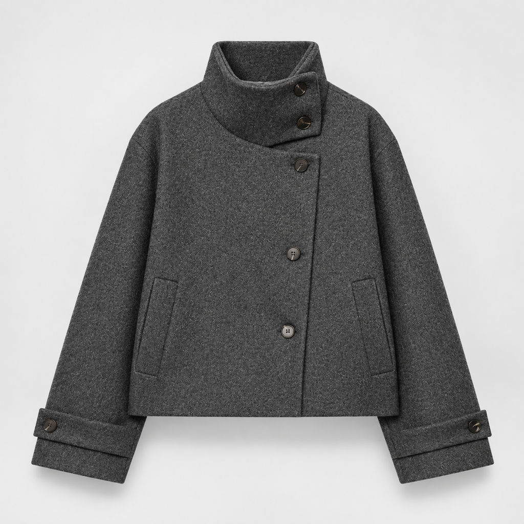 Isla Women’s Cropped Jacket with Asymmetrical Stand Collar