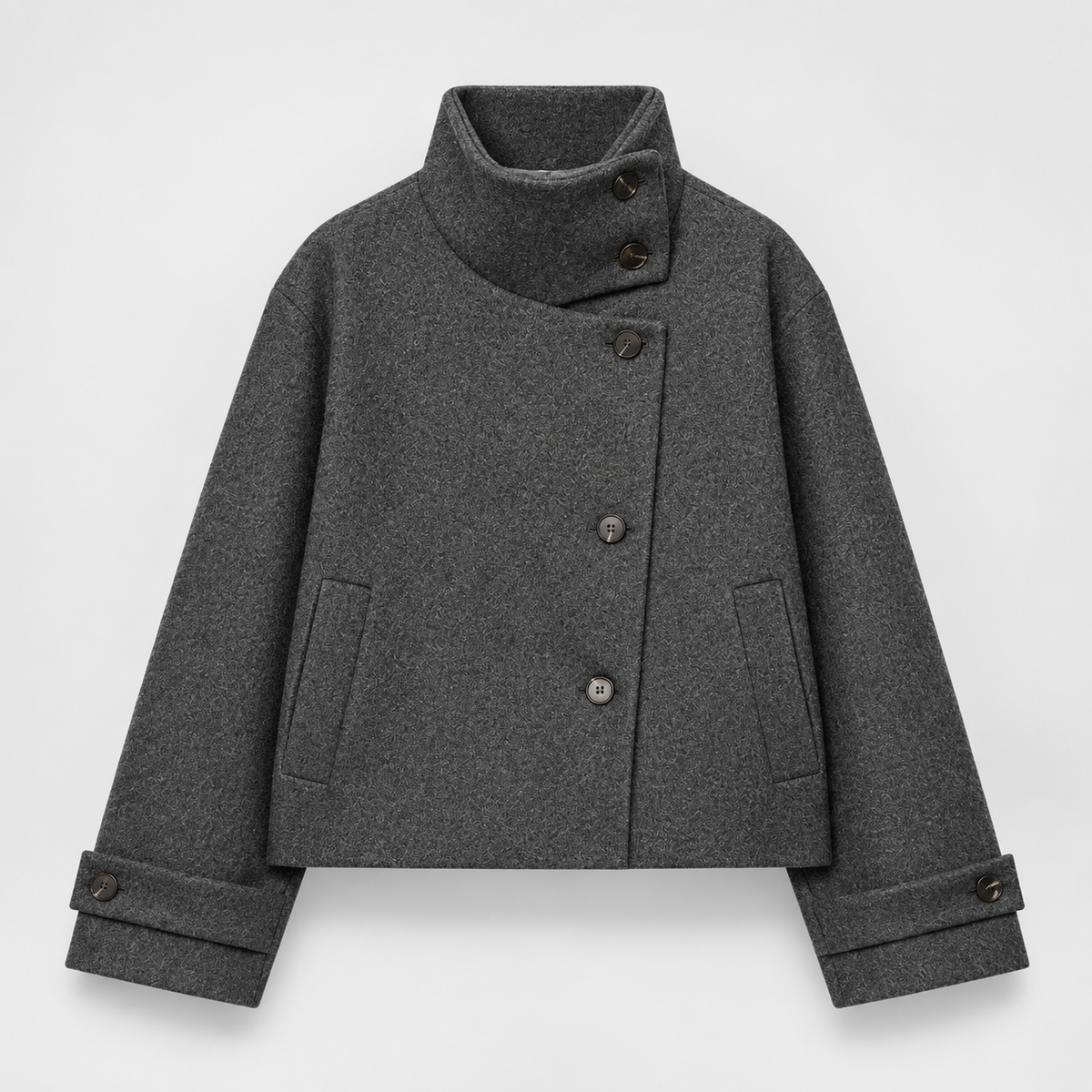 Isla Women’s Cropped Jacket with Asymmetrical Stand Collar