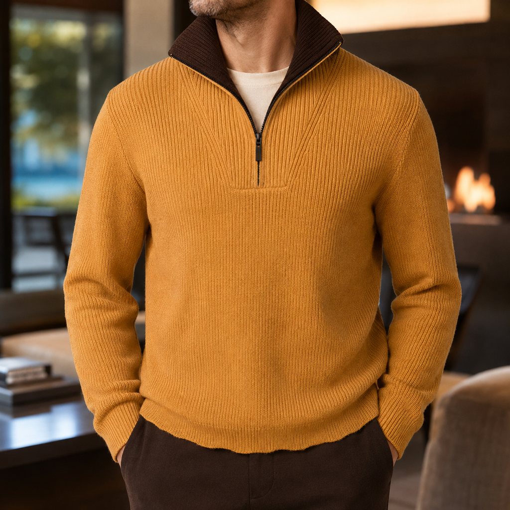Alessandro Men's Quarter-Zip Sweater – Two-Tone Stand Collar Pullover