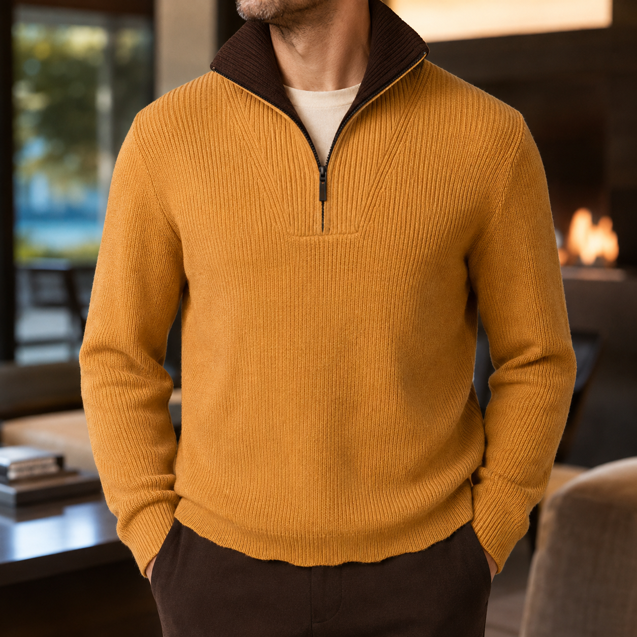 Alessandro Men's Quarter-Zip Sweater – Two-Tone Stand Collar Pullover