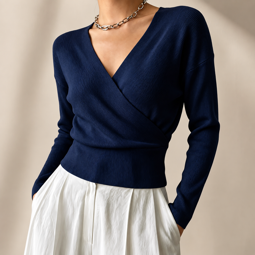 Harper Women’s Ribbed Wrap-Front V-Neck Sweater