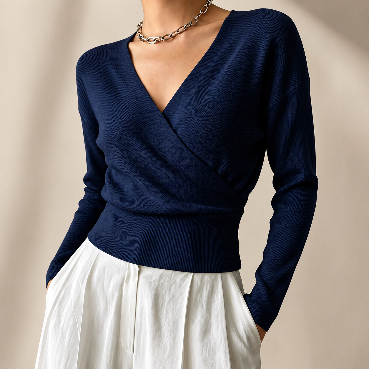 Harper Women’s Ribbed Wrap-Front V-Neck Sweater