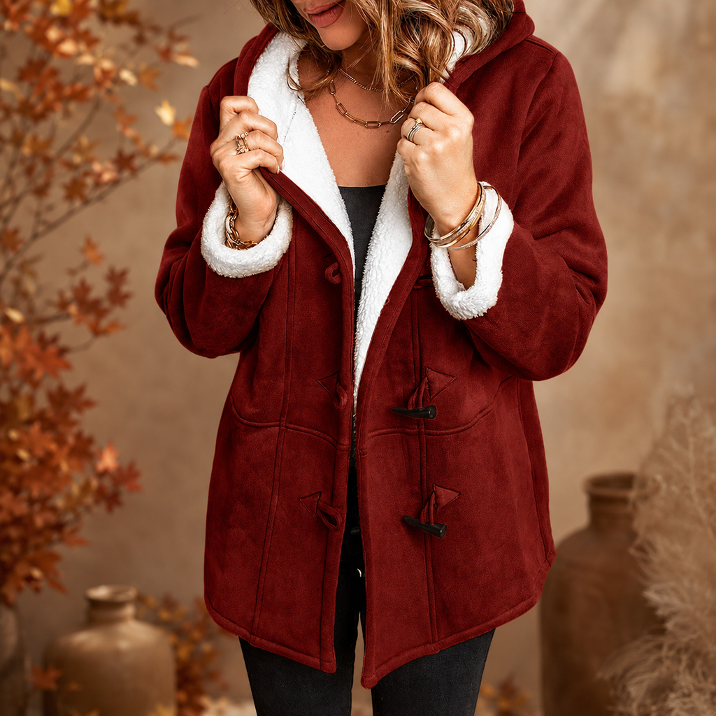 Gianna Women’s Suede Sherpa Hooded Toggle Coat