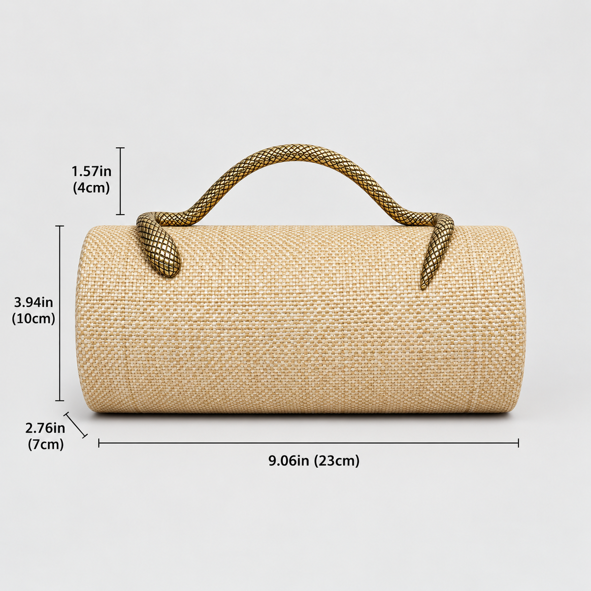 Elodie Women’s Woven Cylinder Clutch with Sculpted Snake Handle