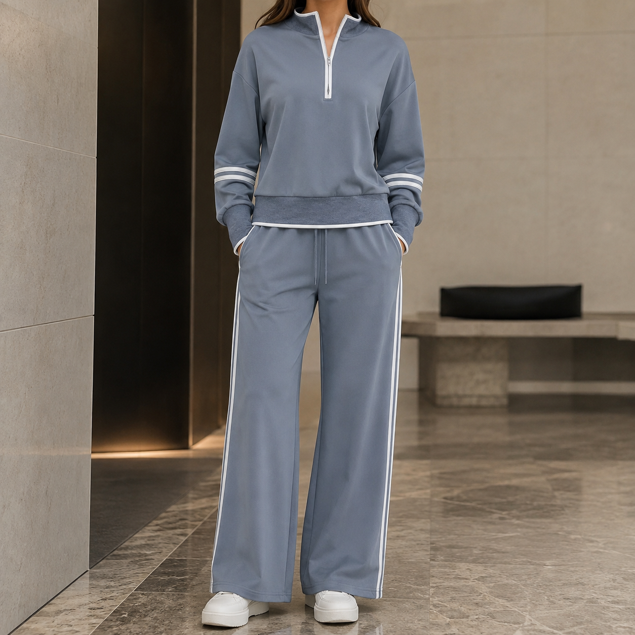 Bianca Women’s Knit Crop Top & Wide Leg Pants Set