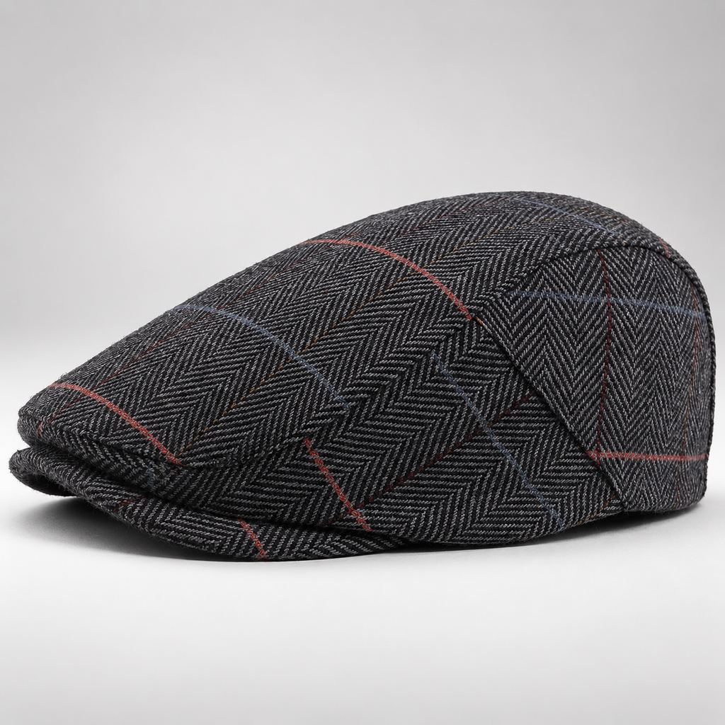 Callum Men’s Herringbone Plaid Flat Cap – Classic Check Driving Hat