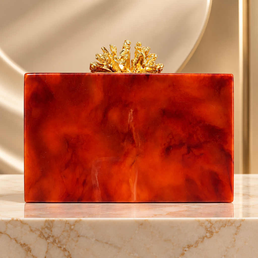 Bianca Marbled Box Clutch with Gold Coral Clasp
