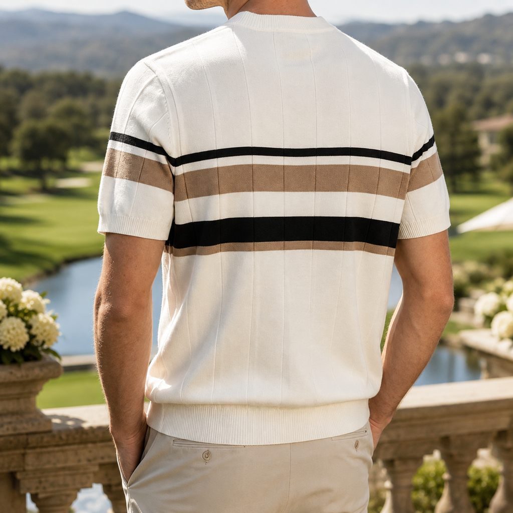 Graham Men's Striped Ribbed Knit Short Sleeve Sweater