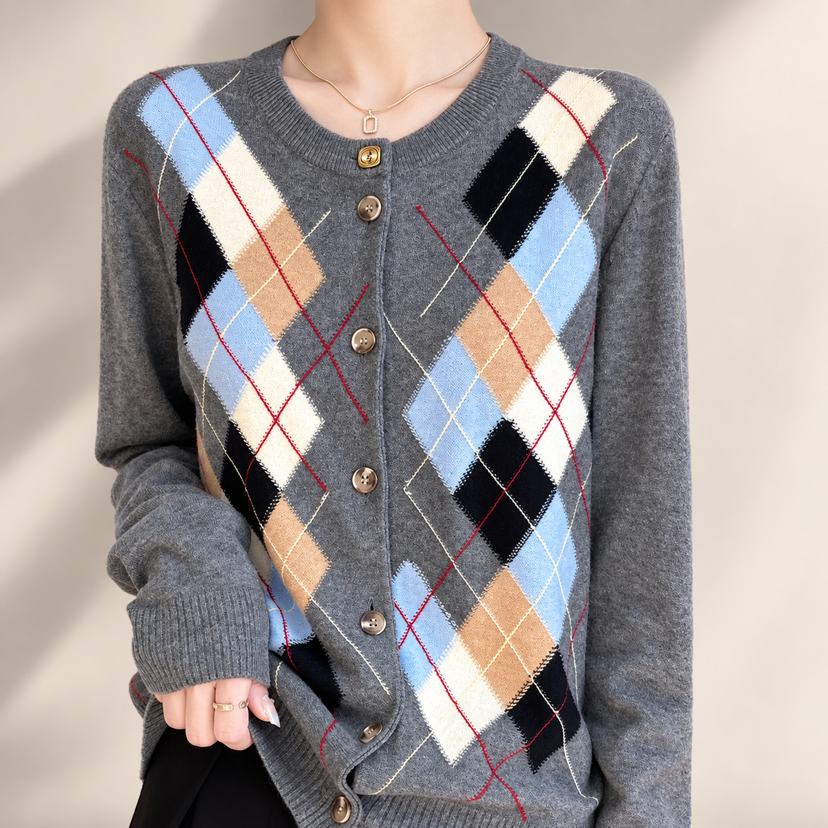 Camille Women’s Argyle Knit Cardigan