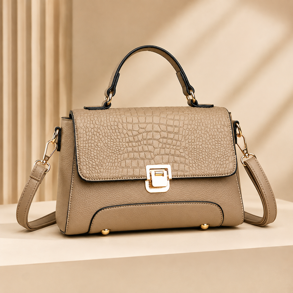 Bianca Croc-Embossed Top Handle Satchel – Structured Crossbody Handbag
