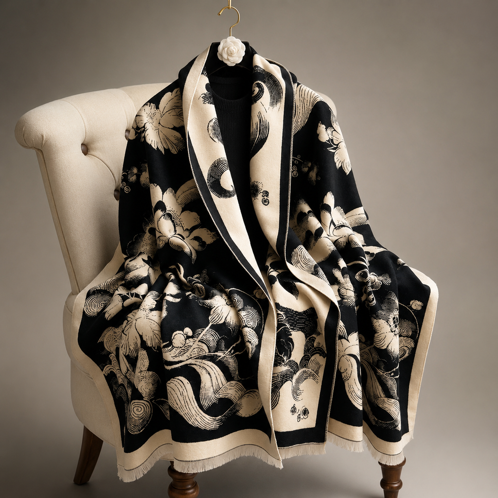 Isadora Floral Reversible Wrap Scarf – Oversized Fringe Shawl