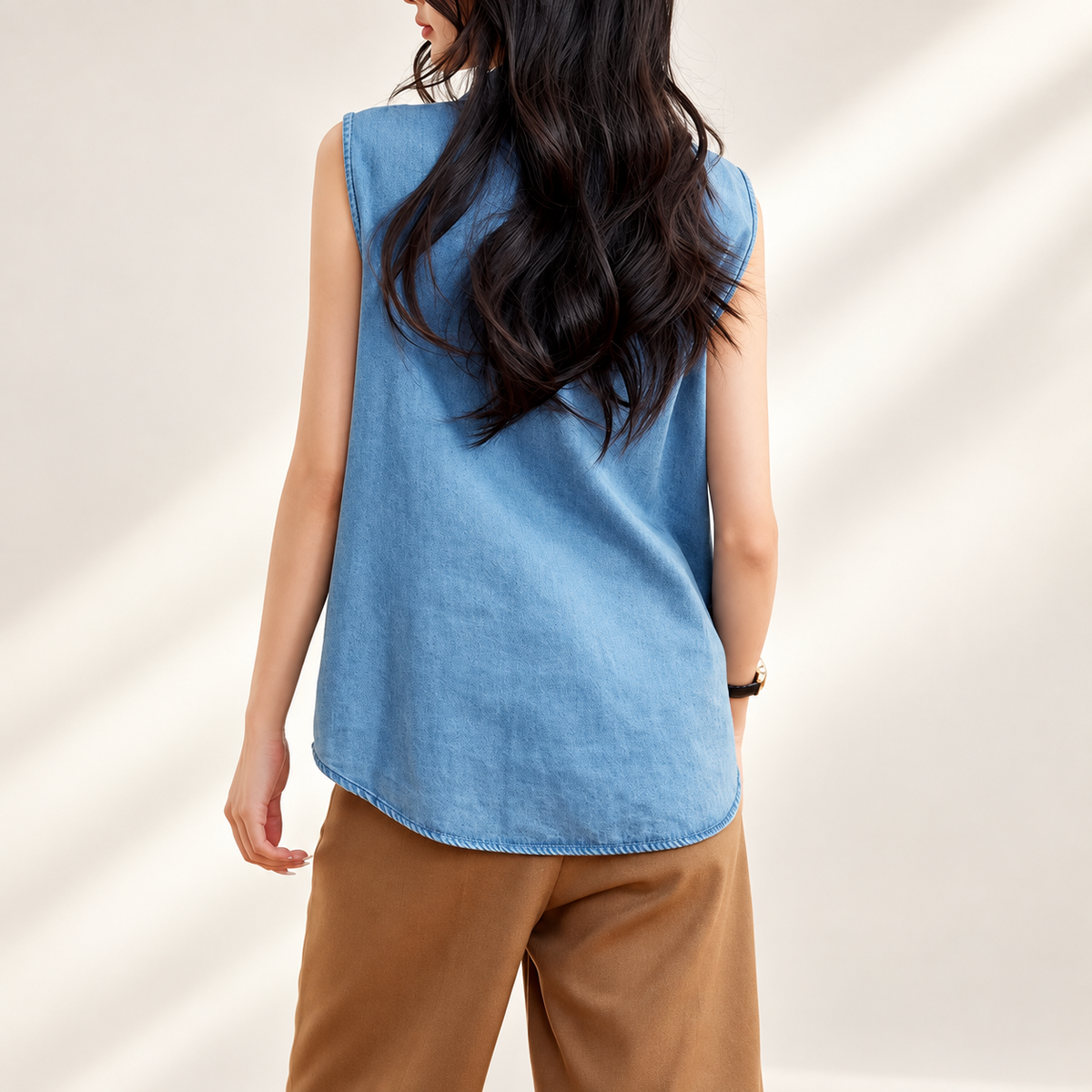 Isabella Sleeveless Denim Button-Front Vest Top