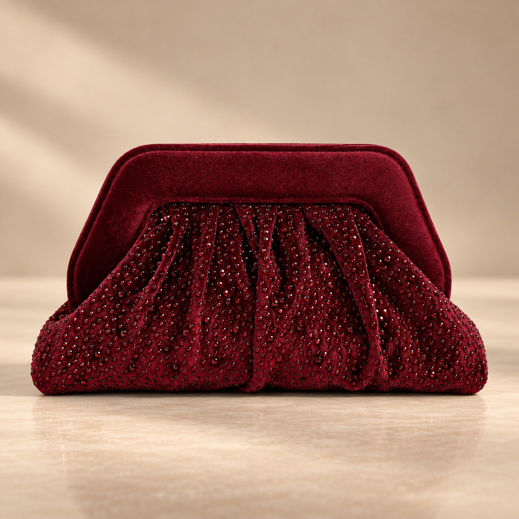Valentina  Burgundy Beaded Velvet Evening Clutch
