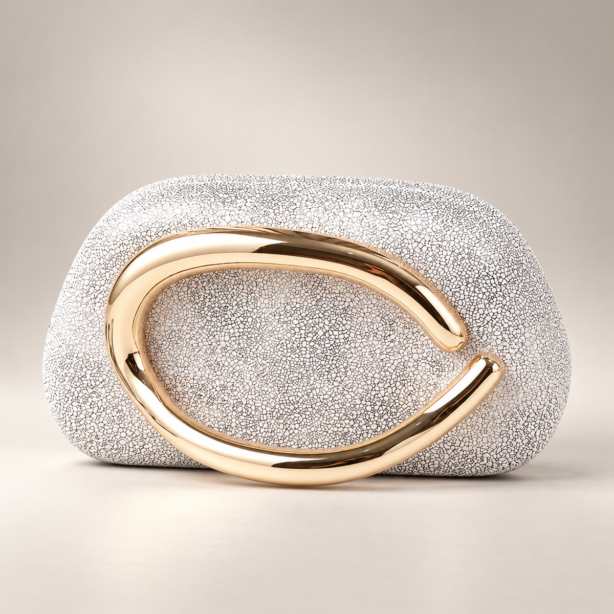 Alessia Sculptural Gold Handle Textured Clutch Bag with Chain Strap