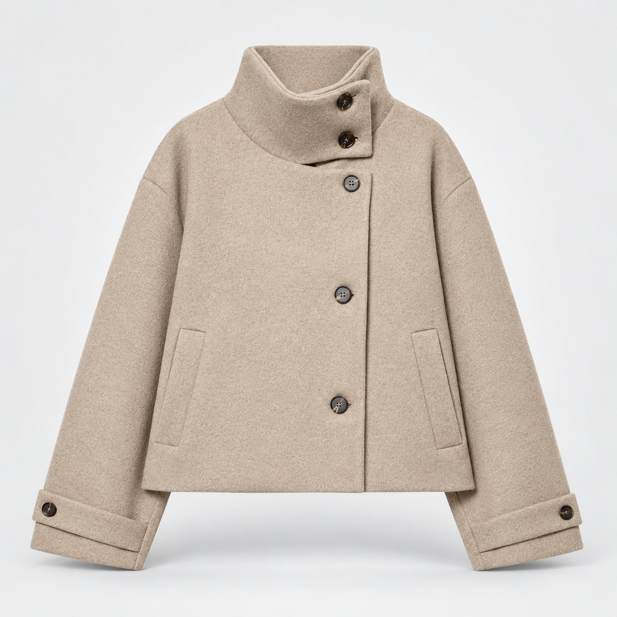 Isla Women’s Cropped Jacket with Asymmetrical Stand Collar