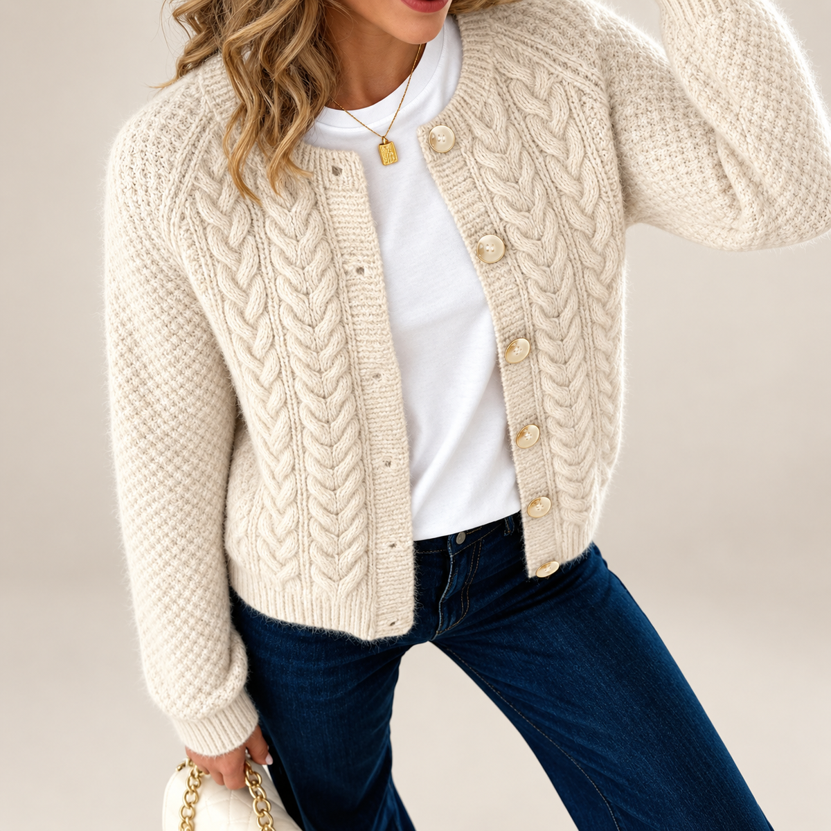 Celeste Cable-Knit Button Cardigan