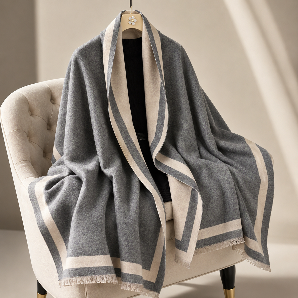 Maribel Color Block Wrap Scarf – Reversible Fringe Shawl