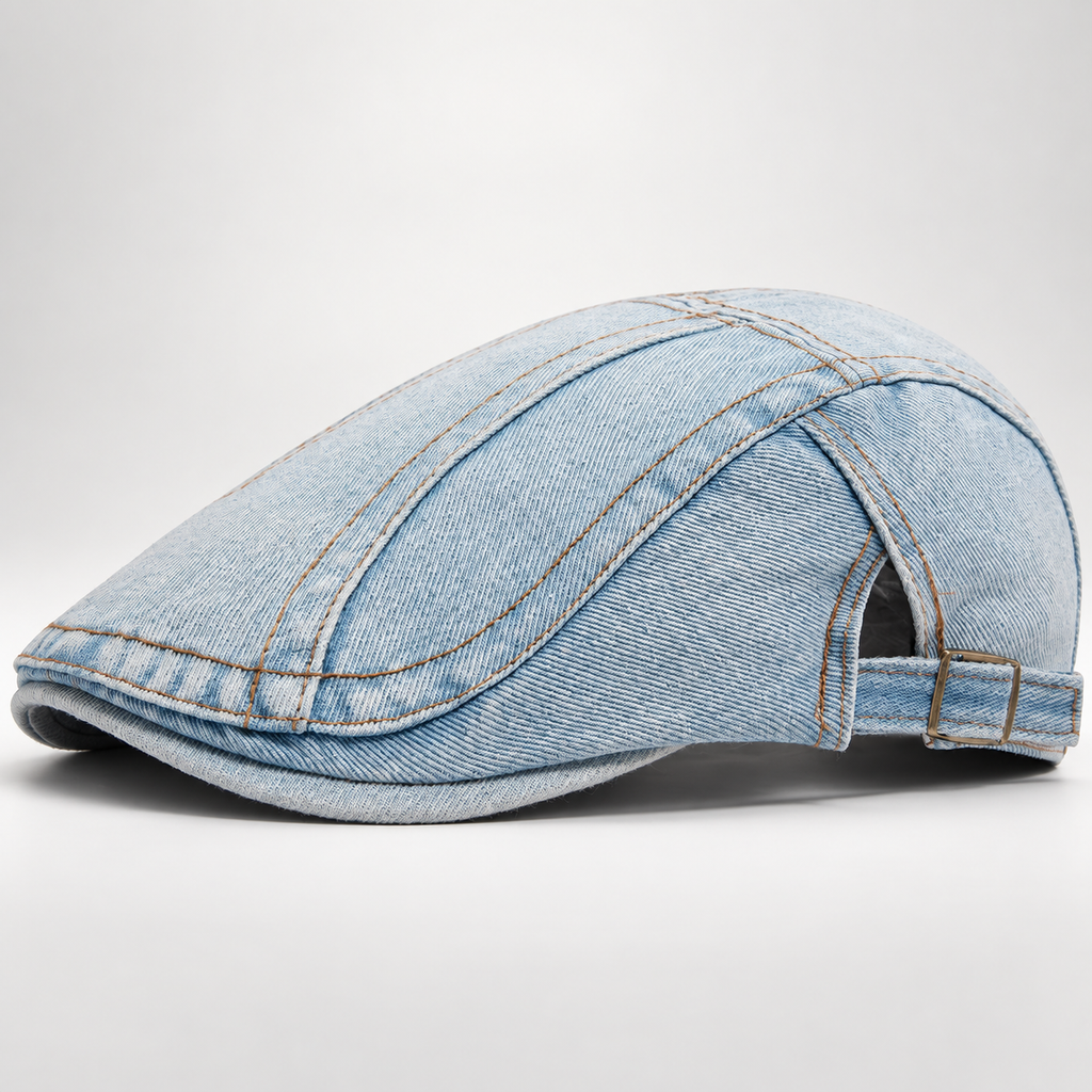 Hudson Denim Flat Cap with Adjustable Buckle
