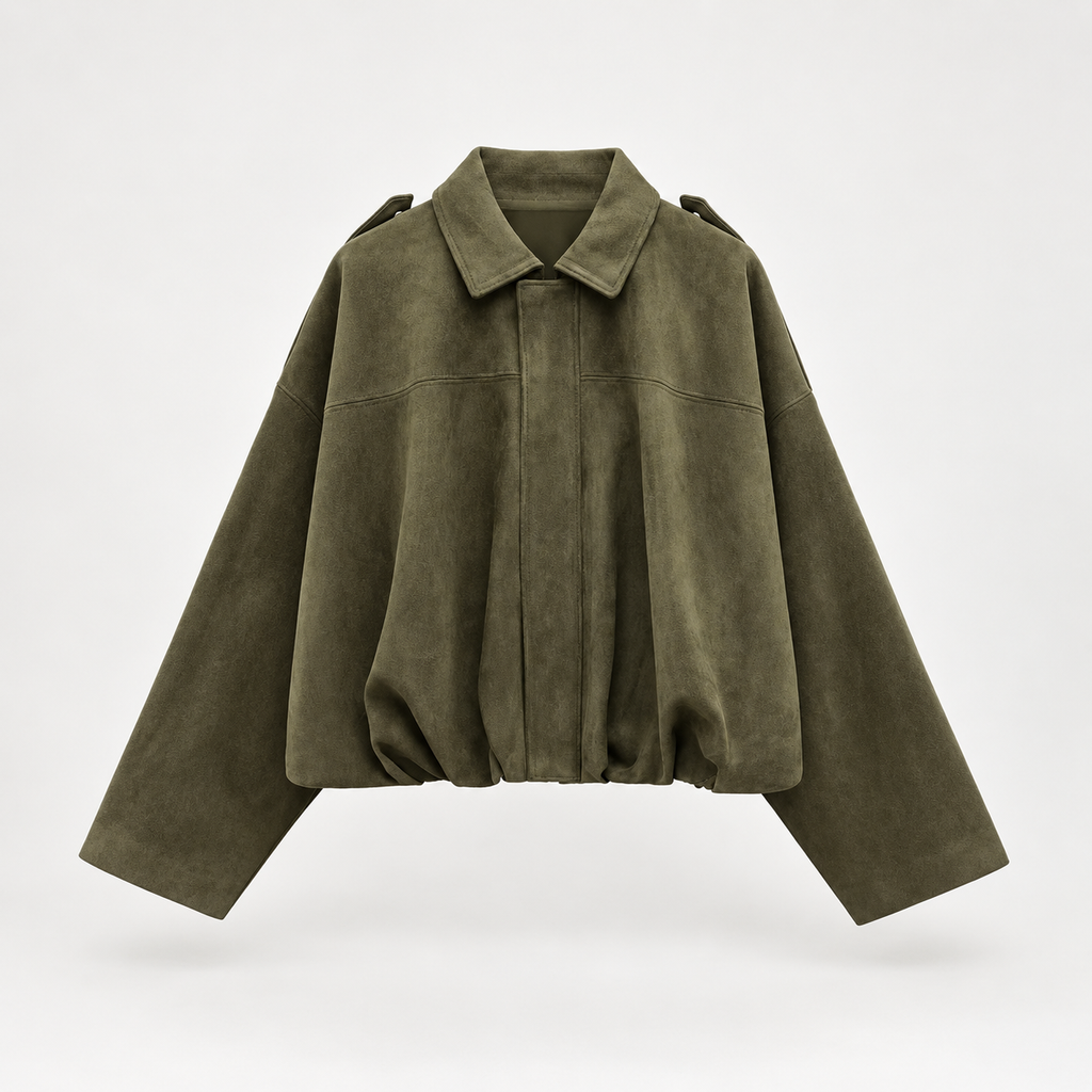 Alessia Women’s Oversized Cropped Suede-Look Jacket with Shoulder Tabs