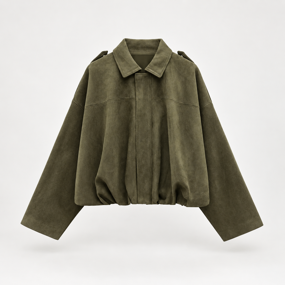 Alessia Women’s Oversized Cropped Suede-Look Jacket with Shoulder Tabs