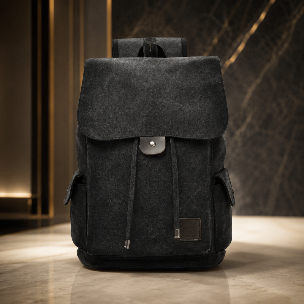 Callum Canvas Drawstring Backpack – Flap Top Rucksack with Side Pockets