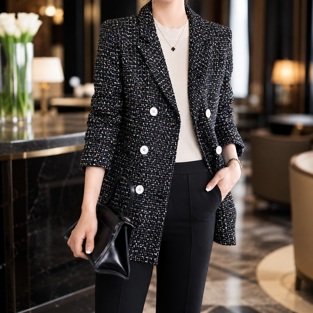 Genevieve Textured Tweed Double-Breasted Blazer for Women