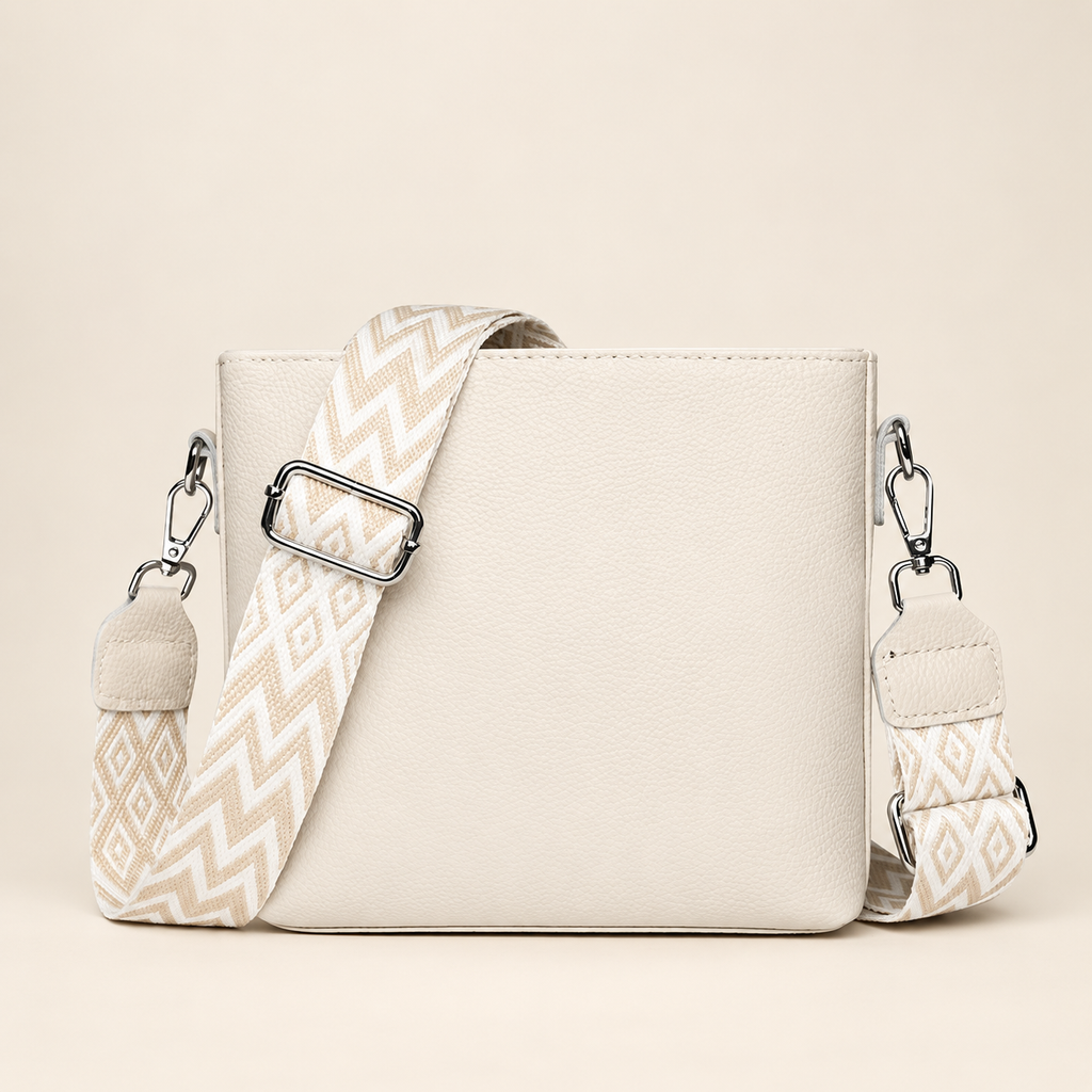 Lucienne Pebbled Crossbody Bag with Wide Woven Strap