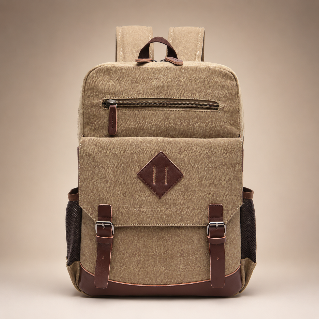 Bennett Canvas Backpack – Flap Front Travel Rucksack with Zip Pocket