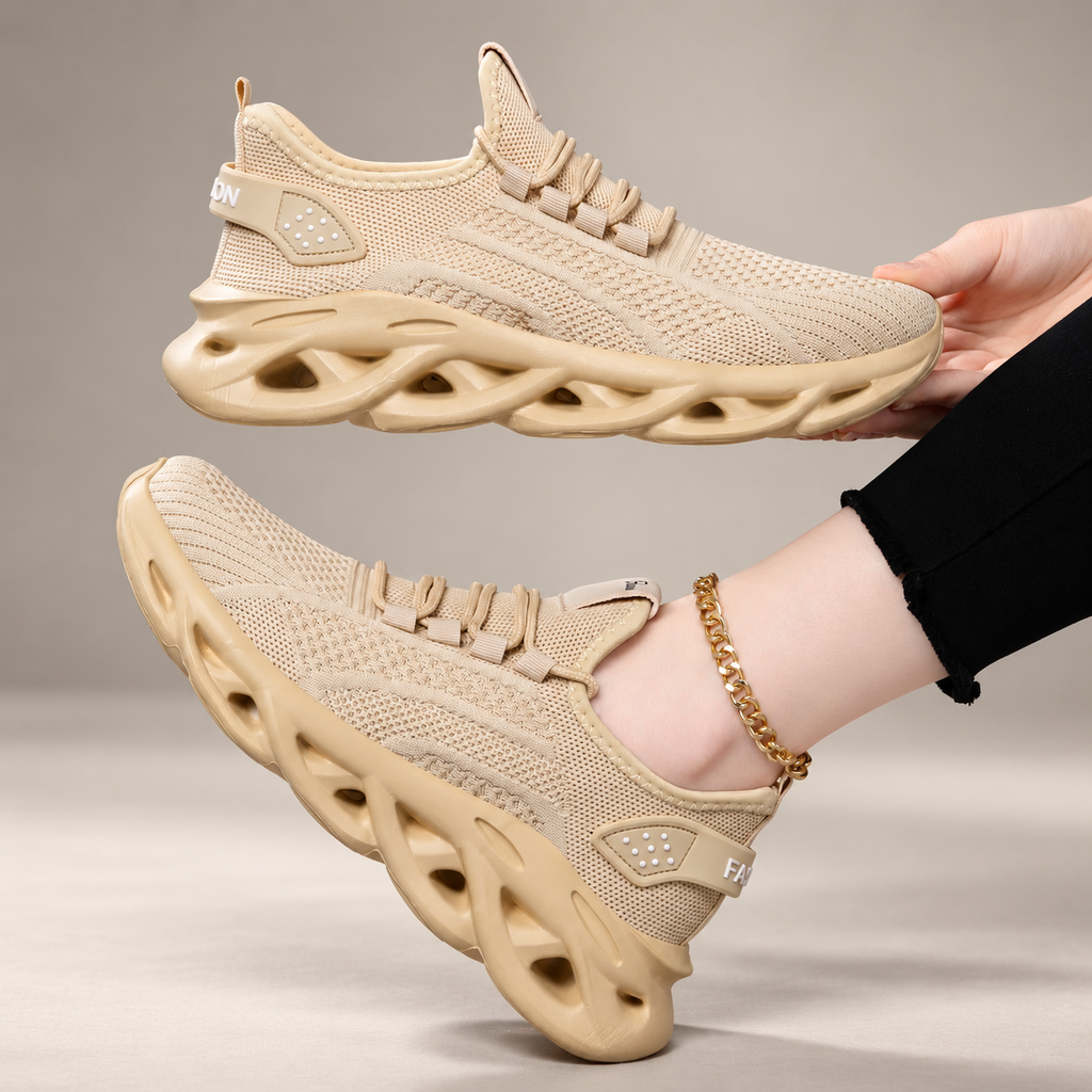 Bianca Women’s Knit Platform Sneakers – Lace-Up Hollow Sole Walking Shoes